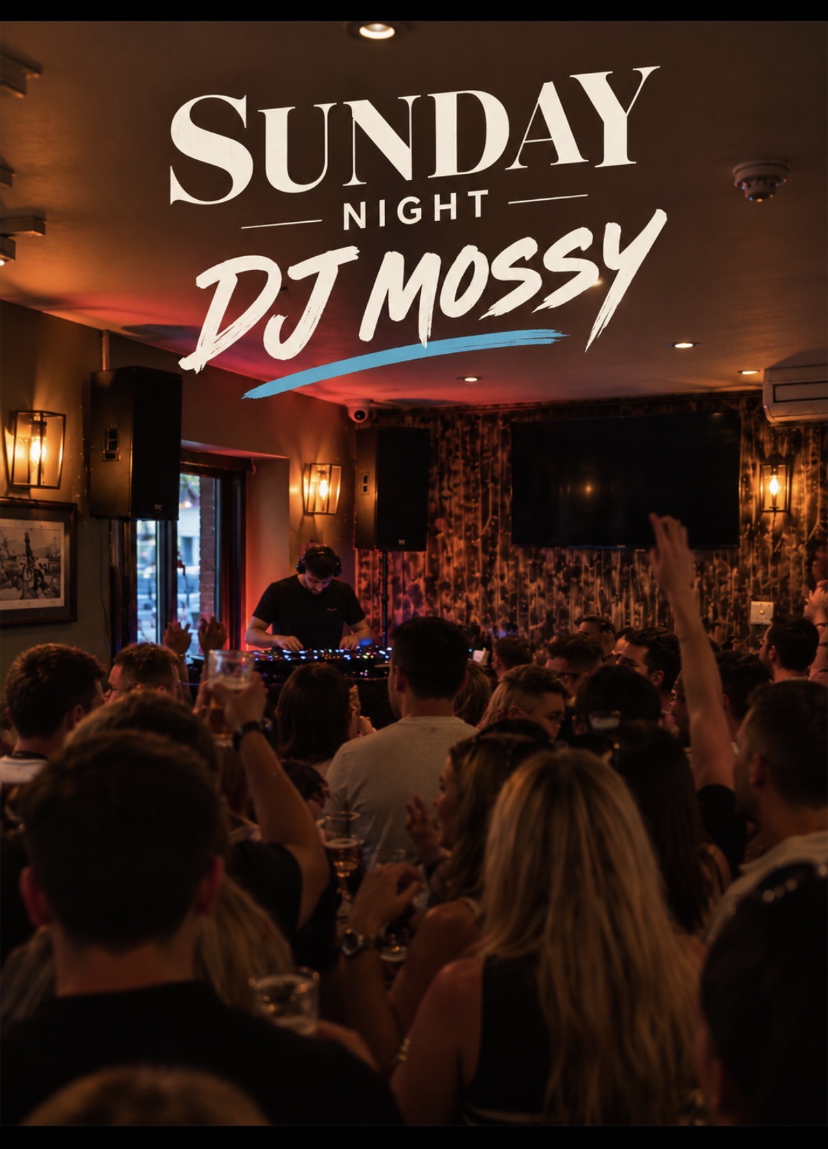 Flyer for DJ Mossy, Sunday Night, at The Claremount, Kilkee